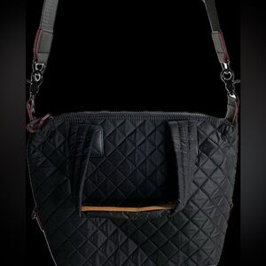 Quilted Black Tote with Removable Pocket